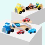 Wooden Toy Fire Truck & Car Transport Vehicle Set for Kids  - Image 3