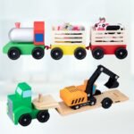 Wooden Toy Fire Truck & Car Transport Vehicle Set for Kids  - Image 4