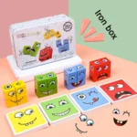 Wooden Cube Face Expression Puzzle Game – Montessori Emotion Toy - Image 2