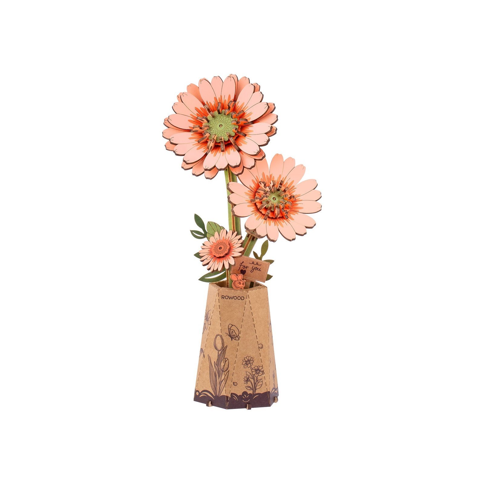 Hands_Craft_3D_Modern_Wooden_Puzzle_Orange_Gerbera_Daisy.jpg Orange Gerbera Daisy 3D Puzzle - Image 1