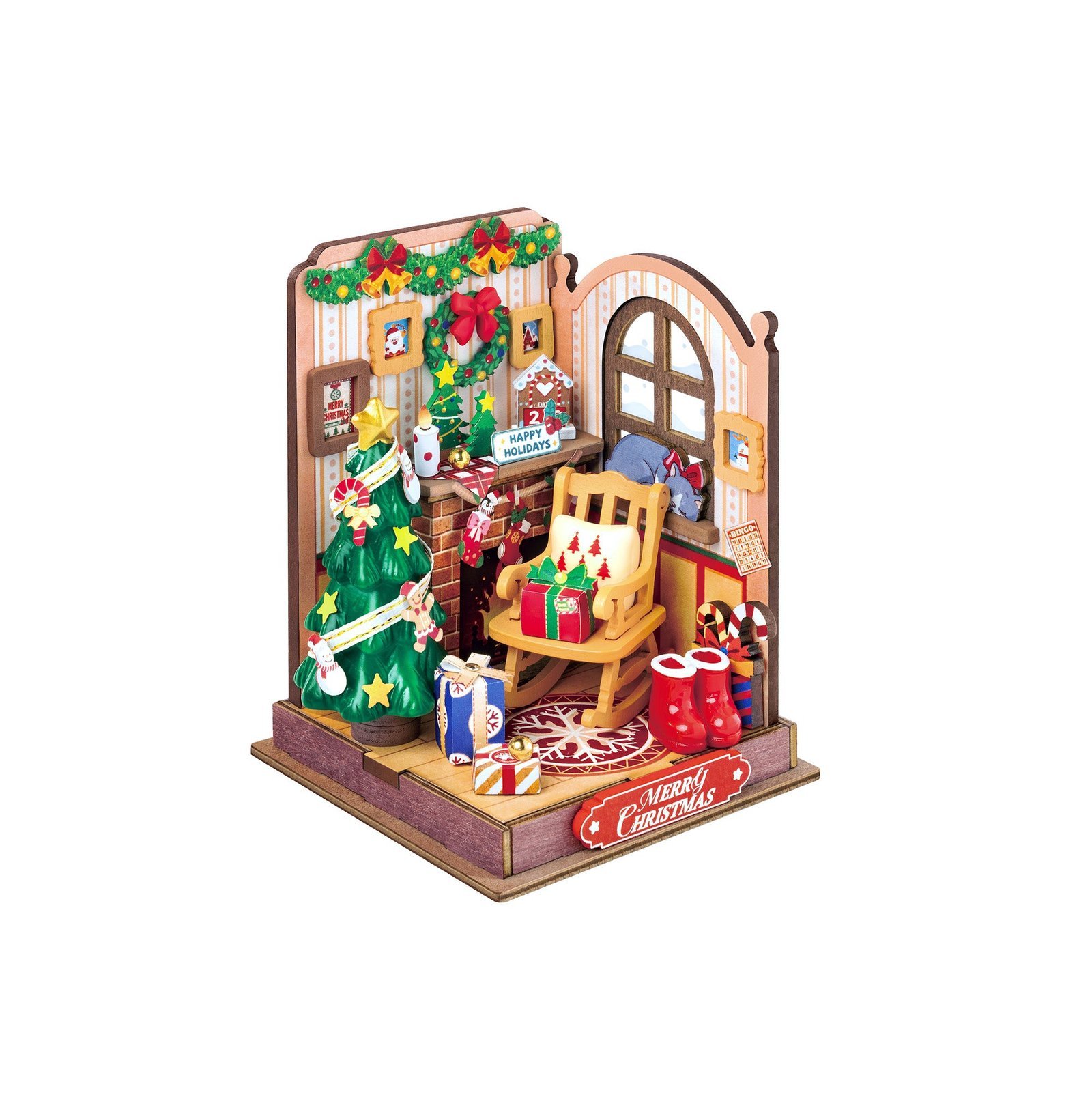 Hands_Craft_DIY_Miniature_House_Kit_Christmas_Fireplace.jpg Christmas Fireplace Book Nook - Image 1