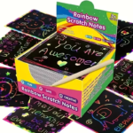 Rainbow Scratch Notes for Kids – 125 Sheets with Wooden Stylus & Stencils 
